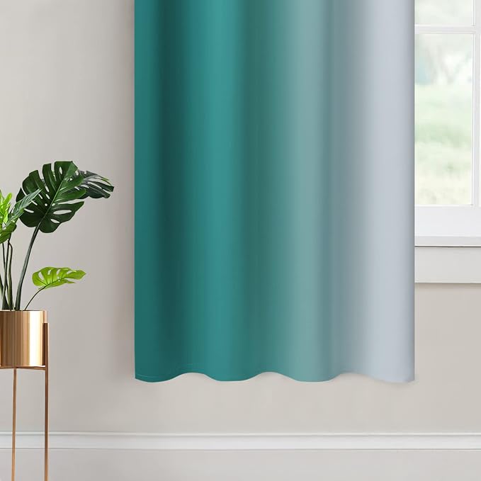 Yakamok Ombre Curtains Teal and Greyish White - Image 4