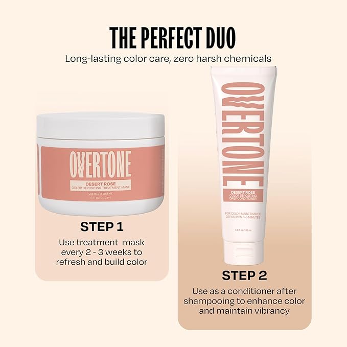 Overtone Semi Permanent Hair Color Conditioner, Desert Rose, 8 oz, Nourishing, Damage-Free, Color Depositing Mask for All Hair Types with Shea Butter & Coconut Oil, Vegan & Cruelty-Free