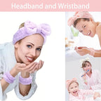 Spa Headband and Wristband Set Top Knotted Headbands Big Hair Claw Clips Butterfly Hair Accessories Satin Silk Scrunchies Quilted Makeup Bag Blank Cards Gift Box Gifts for Women and Teen Girl Gifts