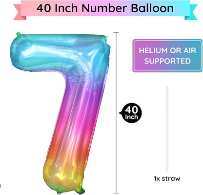 40 Inch Rainbow Number Balloon 7, Large Number Foil Balloons Mylar - Image 2