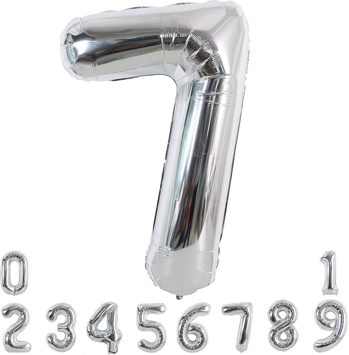 TONIFUL 40 Inch Silver Number 7 Balloon Large Foil 7th Birthday Decorations | by TONIFUL