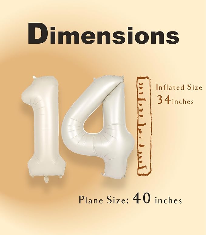SUWEN 40 Inch Cream White Large 14 Number Balloons Big Foil Helium Number - Image 5