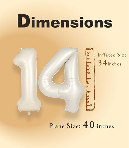 SUWEN 40 Inch Cream White Large 14 Number Balloons Big Foil Helium Number - Image 5