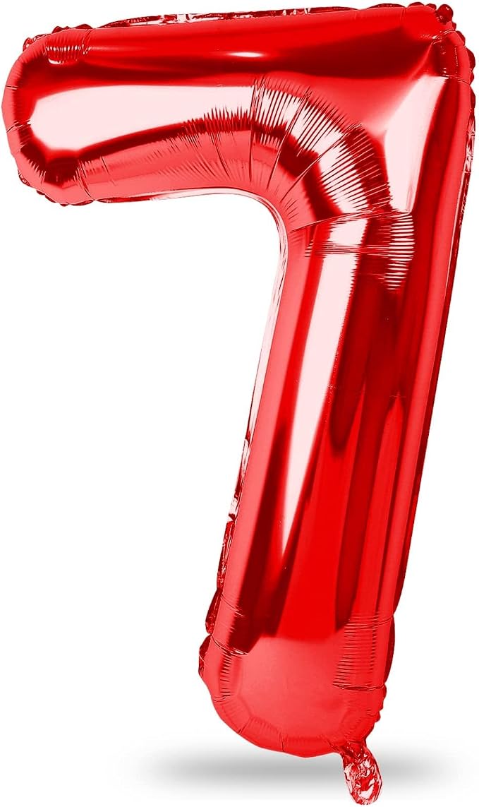 40 Inch Red Number 7 Balloon for Boys Girls, Large Self Inflating Foil Number by Lingqiang