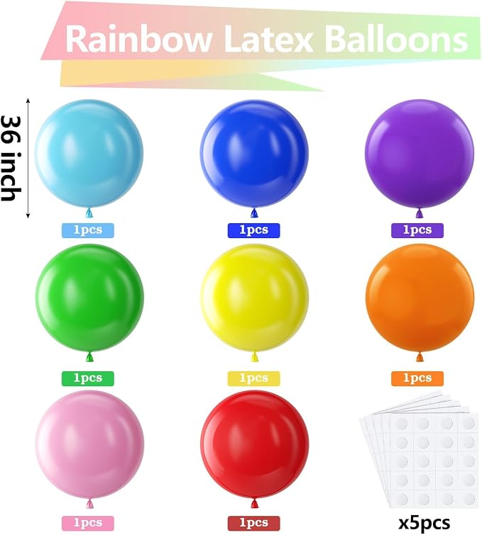 Bezente Assorted Rainbow Giant Latex Round Balloons 36 Inch 8 Pack | Multicolor - Image 2