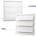 Funmit 6" Louvered Vent Cover 8" x 8" Oversize Outside Dimensions for Exterior Wall Vent Hood Outlet Airflow Vent Dryer Air Vent (White)