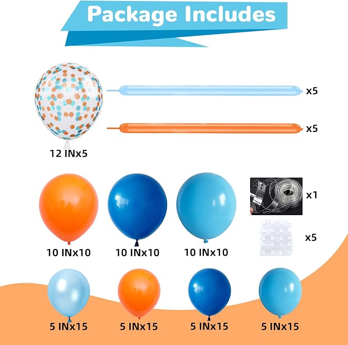 HILAVO Orange and Blue Balloon Arch Kit 105 Pcs Orange Dark Light Baby Pearl - Image 2