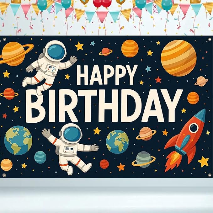Space Birthday Decorations Banner 71x43 Inch, Large Outer Space Birthday Party - Image 6