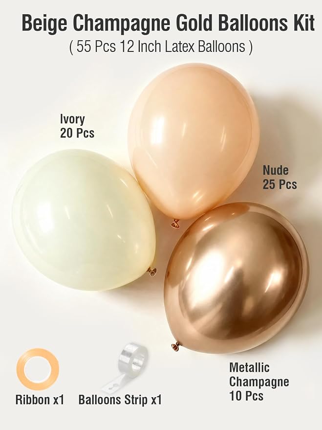 Beige Champagne Gold Balloons 60 Pcs 12 Inch Cream Tan Nude Neutral Latex - Image 2