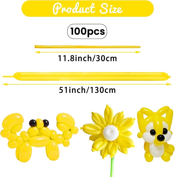 100Pcs Yellow 260 Balloons, Long Balloon - Image 2