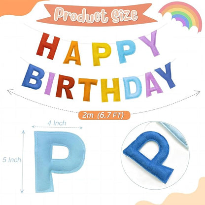Felt Happy Birthday Banner, Pre-Strung 3D Birthday Rainbow Garland | Reusable - Image 3