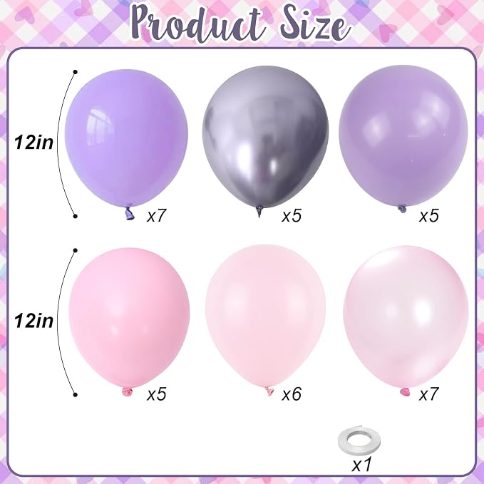 Pastel Pink Purple Balloons, 12 Inch Pearl Light Pink Metallic Purple - Image 2