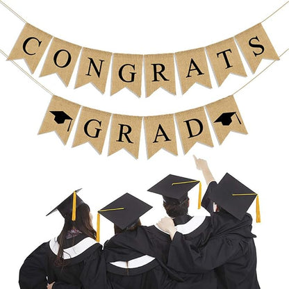 Congrats Grad Burlap Graduation Banner 2026 Congrats Grad Banner Garland No DIY - Image 2
