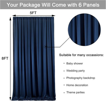 30 ft x 8 ft Navy Blue Backdrop Curtain Panels, 6 Panels 5 ft x 8 ft Wrinkle - Image 5