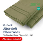 Standard Pillow Cases Set of 10 - Ultra Soft Hotel Quality Pillowcase Covers - Comfy & Wrinkle Free - Shrink, Stain and Fade Resistant - Machine Washable Pillow Protectors - 10 Piece Set - Sage Green