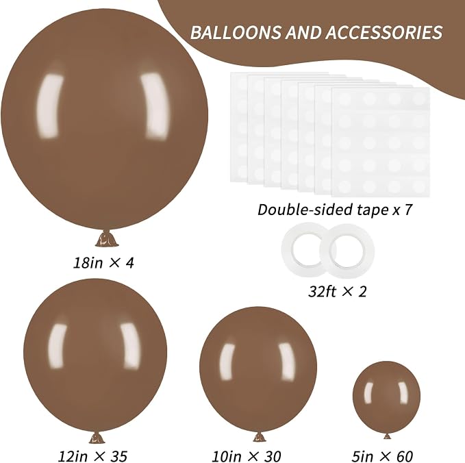 RUBFAC Brown Balloons Arch Kit 129pcs Different Sizes 18 12 10 5 Inches | - Image 2