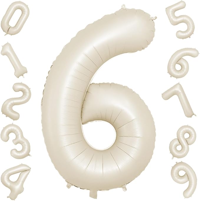 40 Inch Cream Number 6 Balloon, Digital 6 Cream White Giant 6 Foil Balloon by BIAPIAN