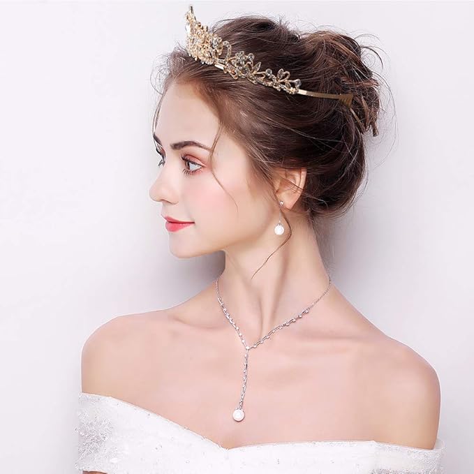 Didder Gold Crystal Tiara Crown Headband Princess Elegant Crown with combs for Women Girls Bridal Wedding Prom Birthday Party