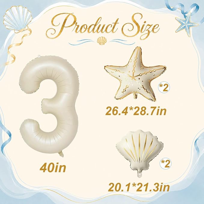 5 Pcs Starfish Seashell Balloons Set Under the Sea Party Decorations | 40 Inch - Image 2