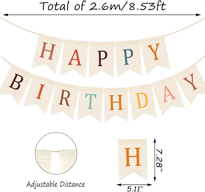 Doumeny Happy Birthday Burlap Banner Boho Birthday Garland Bunting Bohemian - Image 2