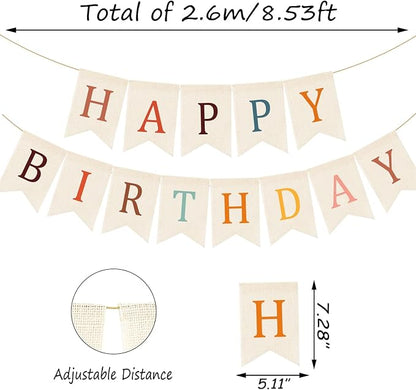 Doumeny Happy Birthday Burlap Banner Boho Birthday Garland Bunting Bohemian - Image 2