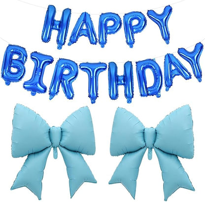 Vuzvuv Blue Happy Birthday Balloons, 38 Inches Huge Bow Aluminum Foil Balloons by Vuzvuv