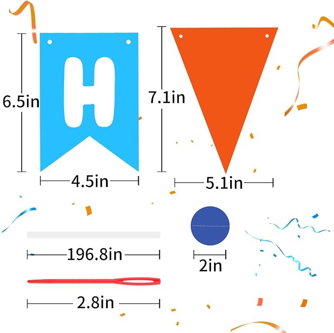 Blue & Orange Happy Birthday Banner, Happy Birthday Decorations Hanging - Image 5