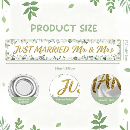 Just Married Mr And Mrs Wedding Decor Banner Decorations Party Hanging | - Image 2