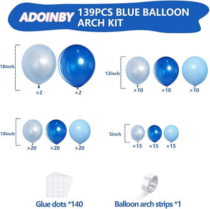 Blue Balloons Arch Kit, ADOINBY 139Pcs Macaron Blue Royal Blue Balloon Garland - Image 2