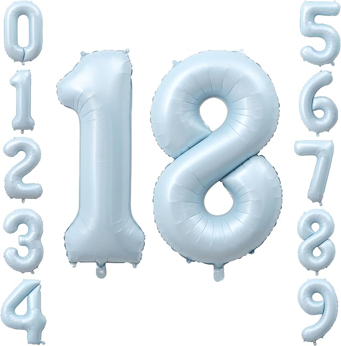 40" Light Blue Foil Number 18 Balloon by TNCDJKPA