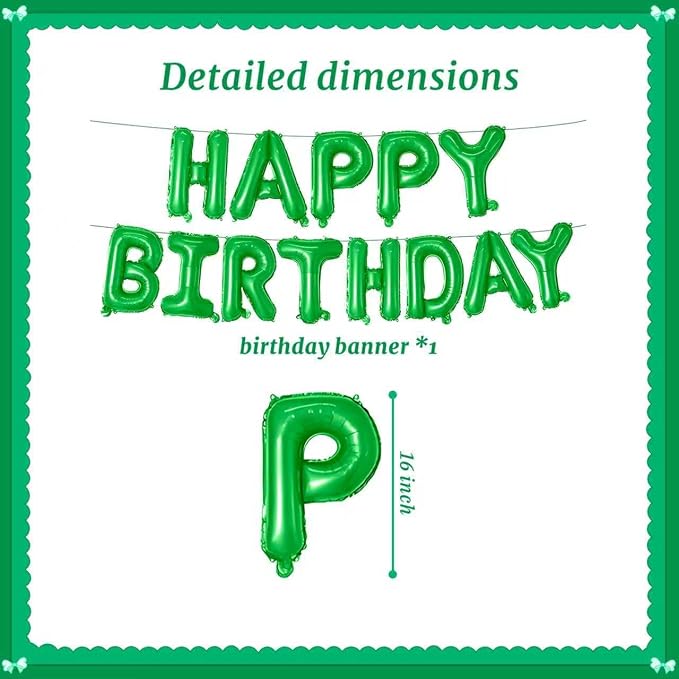 16 Inch Green Happy Birthday Letter Balloon Banner Foil Anniversary Celebration - Image 2