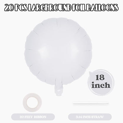 20 Pcs White Round Shaped Balloons, 18 Inch Round Foil Balloon, Giant Round - Image 2