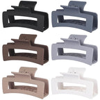 Square Hair Clips 3.5 Inch Medium Claw Clips Rectangle Hair Claw Clips 6 Pack Rubber Paint Jaw Non-Slip Thick Hair Accessories for Women Girls -Brown Grey