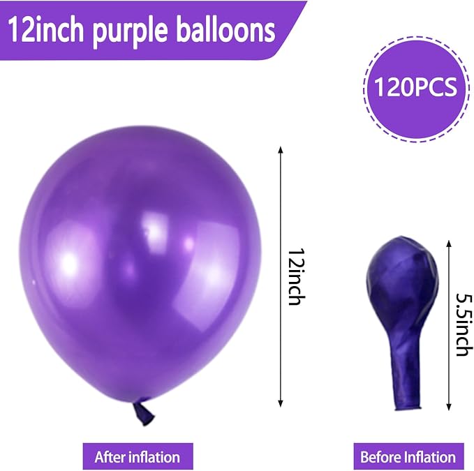 120 Pack Pearl Purple Balloons, Bright 12 inch Royal Purple Latex Party Balloons - Image 3