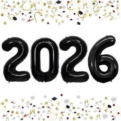 42 Inch 2026 Black Foil Number Balloons by GOER