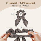THXSILK 100% Mulberry Silk Bow Scrunchies 3-Pack, 22 Momme Mulberry Silk Hair Ties for Women, Cute Bunny Ear No Damage Ponytail Holders, Fashion Hair Accessories for Girls(M, Dark Grey)