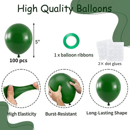 100PCS 5 Inch Small Dark Green Balloons, 5” Matte Forest Green | Mini Balloons - Image 2