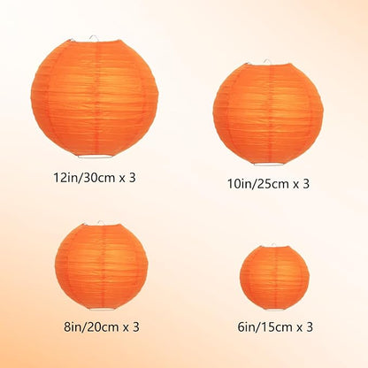 Orange Paper Lanterns 12 Pcs Assorted size of 6" 8" 10" 12" Chinese Round Paper - Image 2