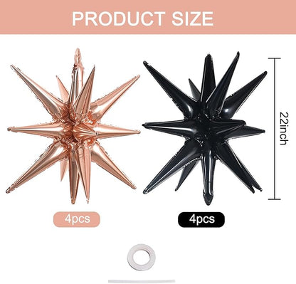 TONIFUL 8 Pcs Explosion Star Foil Balloons Black Rose Gold Party Decoration | - Image 2