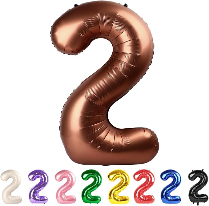 40 Inch Number 2 Balloon, Coffee Brown Birthday Decorations by Mluchee