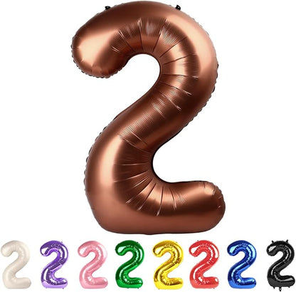 40 Inch Number 2 Balloon, Coffee Brown Birthday Decorations by Mluchee