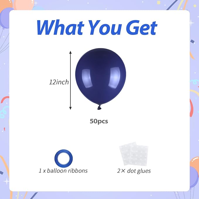 50pcs Navy Blue Latex Party Balloons, 12 inch Round Helium Navy Balloons - Image 2