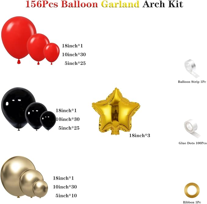 Red Black Gold Balloon Garland Arch Kit - Image 2