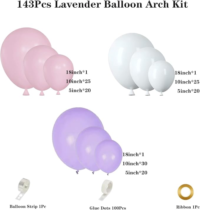 Pink Purple White Balloon Garland Arch Kit, Lavender Pastel Light Purple White - Image 2