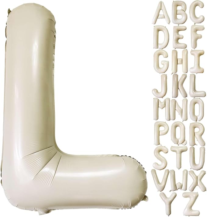 Cream White Letter L Balloons, 40 Inch Giant Letter Balloons L Foil Mylar by Lovoir