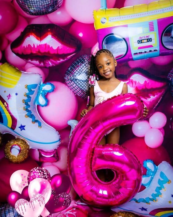 6 Balloon Numbers Birthday Decorations, 40In Hot Pink Balloons - Image 2