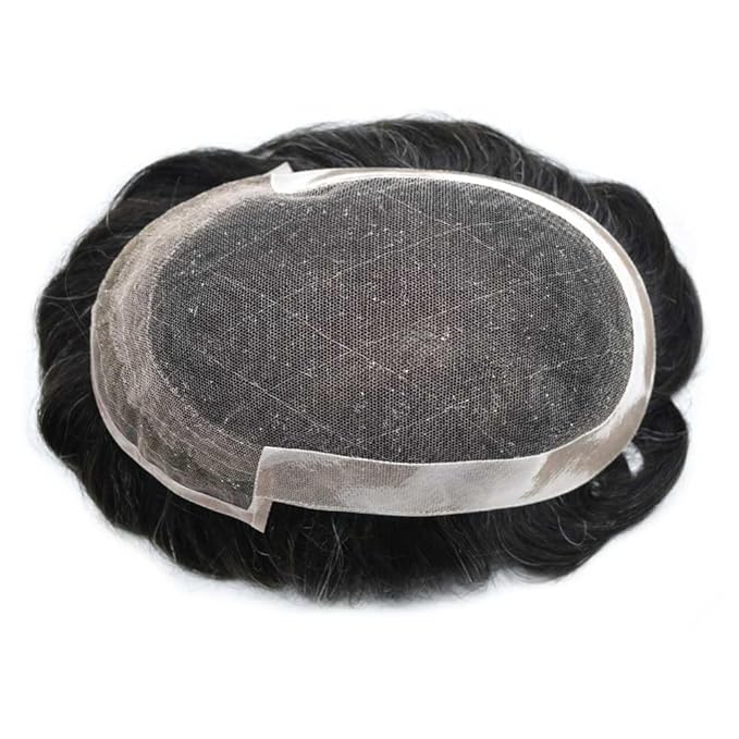 Toupee For Men Swiss Lace Hair System For Mens ToupeeL Human Hair Lace Hair Piece For Mens Toupee Hair Units 8X10#1B Off Black 120% Density