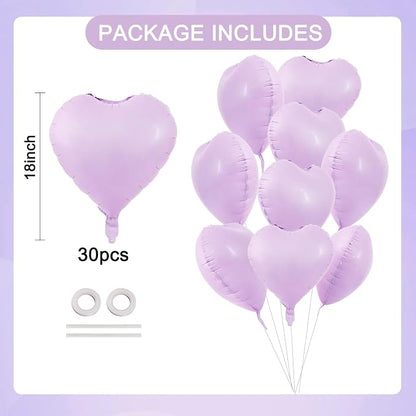 TONIFUL 30 Pcs 18 Inch Matte Pastel Lilac Heart Shape Foil Mylar Balloons | - Image 2