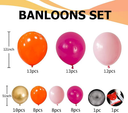 Pink and Orange Balloons Arch 12inch Hot Pink Orange 5inch Metallic Gold Latex - Image 4