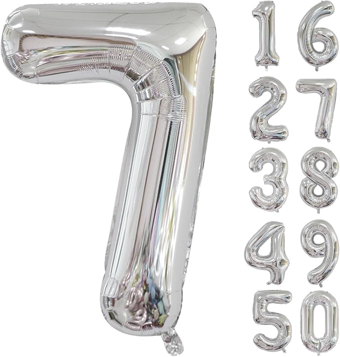 40 inch Silver Number Balloon Giant Foil Helium Balloons Silver Number 7 Balloon by Yeodong